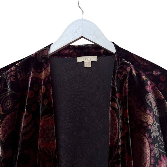 LOFT Velvet Shrug 0/S Black Red Paisley Jacket Stretch Evening Holiday Cardigan - Picture 6 of 9